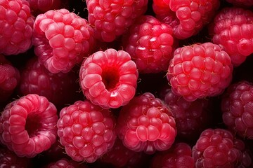 Close up background of tasty frozen red ripe raspberries