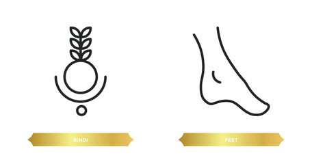 two editable outline icons from religion concept. thin line icons such as bindi, feet vector.