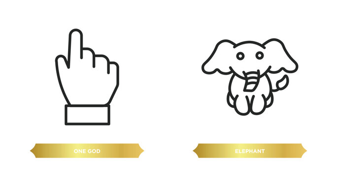 two editable outline icons from religion concept. thin line icons such as one god, elephant vector.