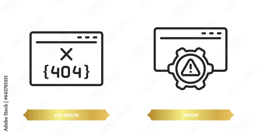 Poster two editable outline icons from programming concept. thin line icons such as 404 error, error vector