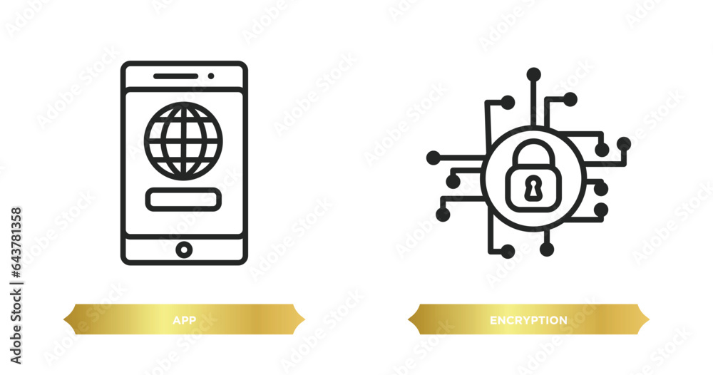 Wall mural two editable outline icons from seo concept. thin line icons such as app, encryption vector.