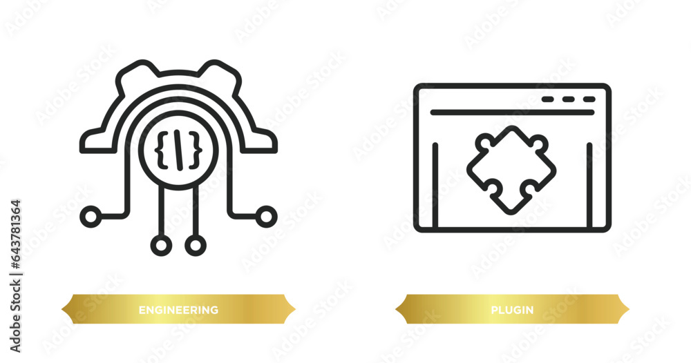 Poster two editable outline icons from programming concept. thin line icons such as engineering, plugin vec