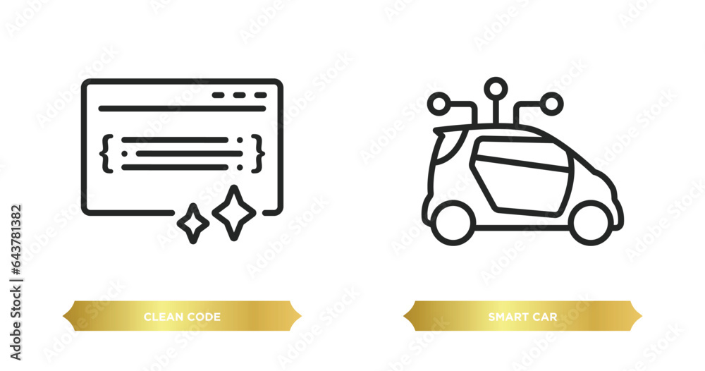 Poster two editable outline icons from programming concept. thin line icons such as clean code, smart car v