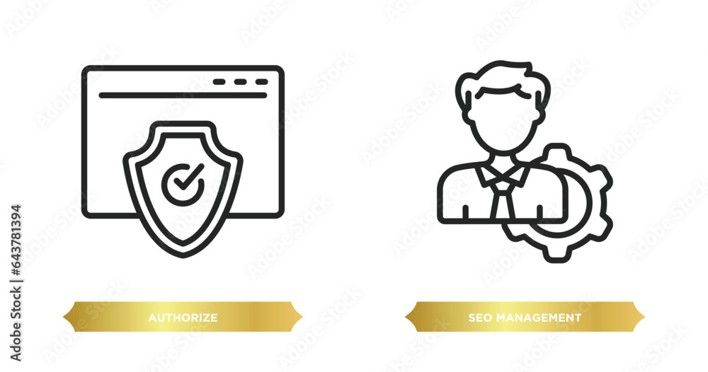 Poster two editable outline icons from programming concept. thin line icons such as authorize, seo manageme