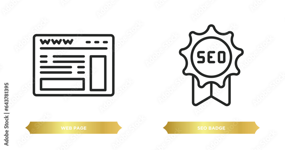 Poster two editable outline icons from programming concept. thin line icons such as web page, seo badge vec