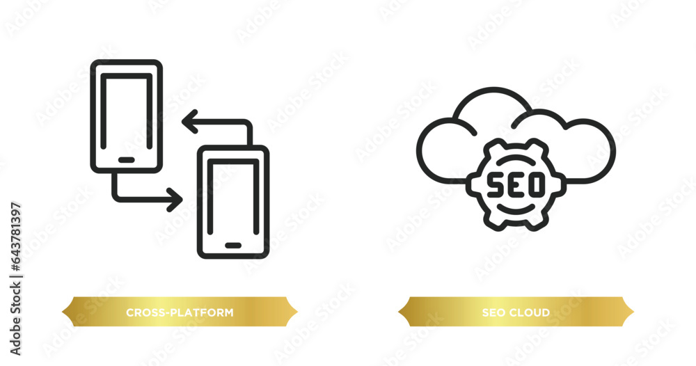 Poster two editable outline icons from programming concept. thin line icons such as cross-platform, seo clo
