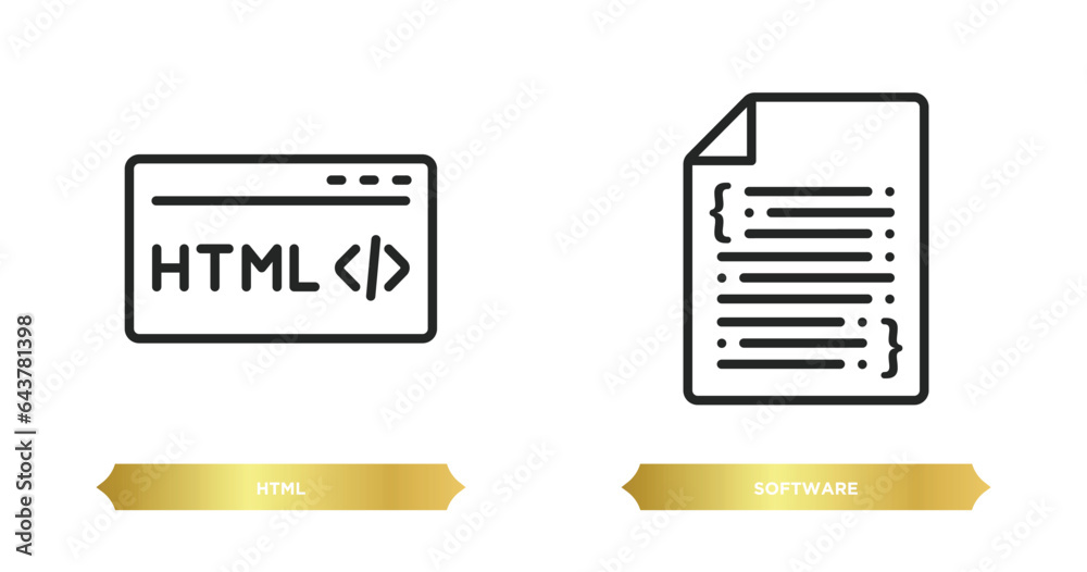 Poster two editable outline icons from programming concept. thin line icons such as html, software vector.