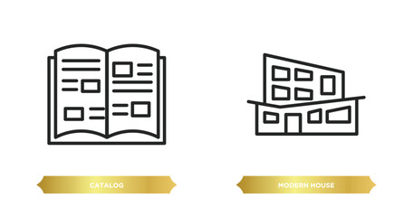 two editable outline icons from real estate concept. thin line icons such as catalog, modern house vector.