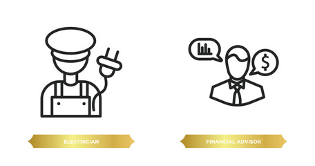 two editable outline icons from professions concept. thin line icons such as electrician, financial advisor vector.