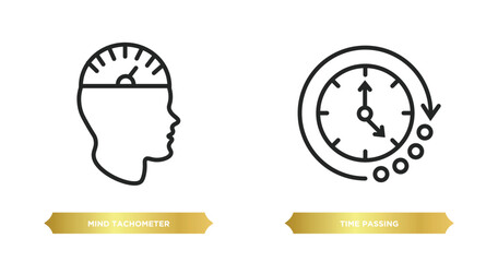 two editable outline icons from productivity concept. thin line icons such as mind tachometer, time passing vector.