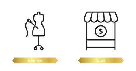 two editable outline icons from people skills concept. thin line icons such as seamstrees, seller vector.