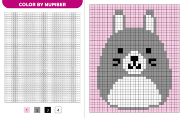 Cute rabbit squishmallow. Color by number. Pixel coloring book. Numbered squares. Game for kids