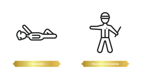 two editable outline icons from people concept. thin line icons such as iying down, policeman standing up vector.