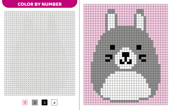 Cute rabbit squishmallow. Color by number. Pixel coloring book. Numbered squares. Game for kids