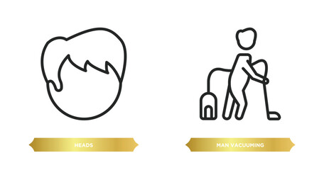 two editable outline icons from people concept. thin line icons such as heads, man vacuuming vector.