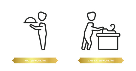 two editable outline icons from people concept. thin line icons such as waiter working, carpenter working vector.