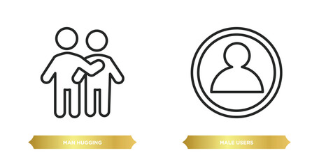 two editable outline icons from people concept. thin line icons such as man hugging, male users vector.