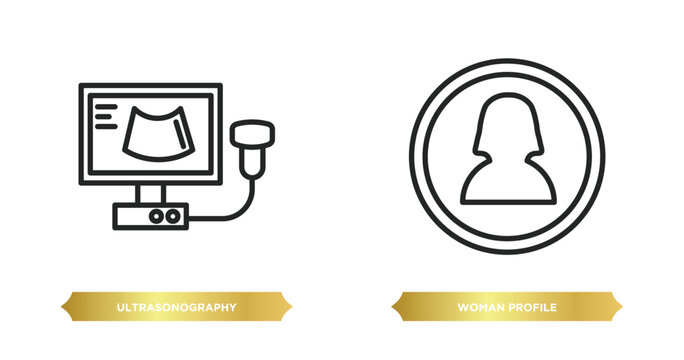 two editable outline icons from people concept. thin line icons such as ultrasonography, woman profile vector.