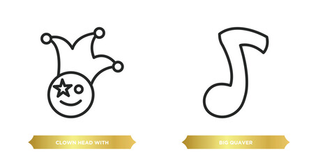 two editable outline icons from party concept. thin line icons such as clown head with hat, big quaver vector.