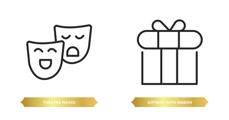 two editable outline icons from party concept. thin line icons such as theatre masks, giftbox with ribbon vector.