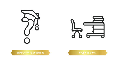 two editable outline icons from other concept. thin line icons such as graduation's questions, studying zone vector.