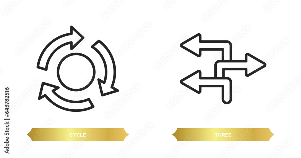 Poster two editable outline icons from orientation concept. thin line icons such as cycle, three vector.
