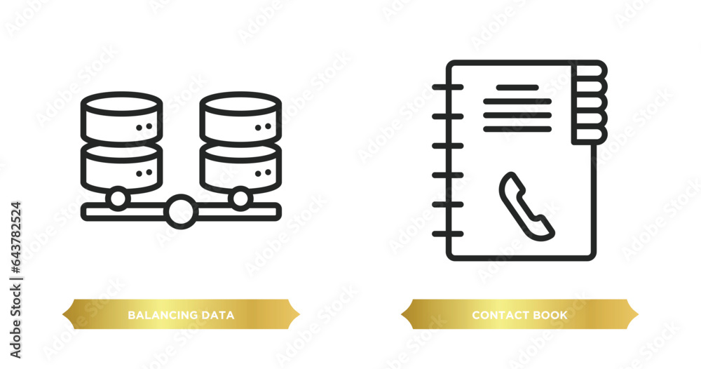 Poster two editable outline icons from networking concept. thin line icons such as balancing data, contact 