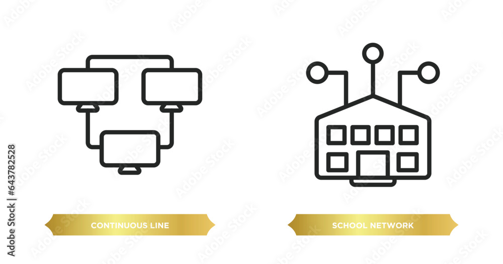 Poster two editable outline icons from networking concept. thin line icons such as continuous line, school 