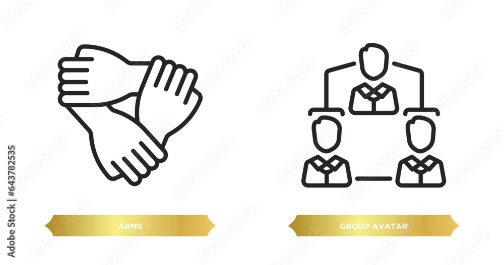 Poster two editable outline icons from networking concept. thin line icons such as arms, group avatar vecto