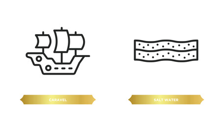two editable outline icons from nautical concept. thin line icons such as caravel, salt water vector. - obrazy, fototapety, plakaty