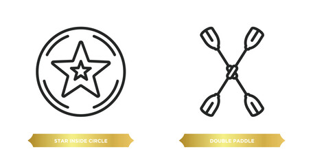two editable outline icons from nautical concept. thin line icons such as star inside circle, double paddle vector.