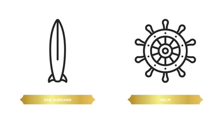 two editable outline icons from nautical concept. thin line icons such as one suroard, helm vector.