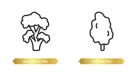 two editable outline icons from nature concept. thin line icons such as black locust tree, tulip tree tree vector.