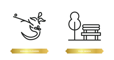 two editable outline icons from nature concept. thin line icons such as ikebana flowers, park bench vector.