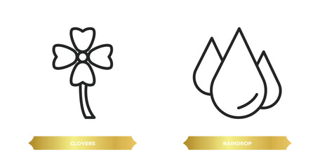 two editable outline icons from nature concept. thin line icons such as clovers, raindrop vector.