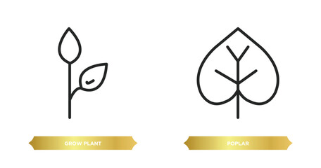 two editable outline icons from nature concept. thin line icons such as grow plant, poplar vector.