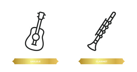 two editable outline icons from music and media concept. thin line icons such as ukelele, clarinet vector.