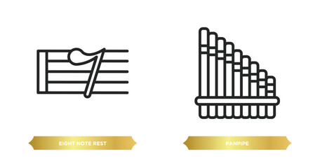 two editable outline icons from music and media concept. thin line icons such as eight note rest, panpipe vector.