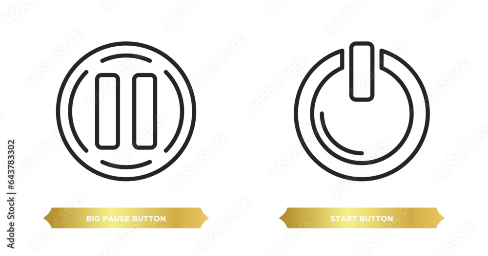 Poster two editable outline icons from multimedia concept. thin line icons such as big pause button, start 