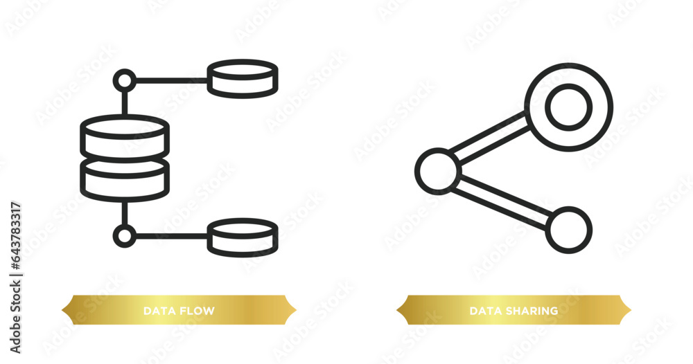 Poster two editable outline icons from multimedia concept. thin line icons such as data flow, data sharing 