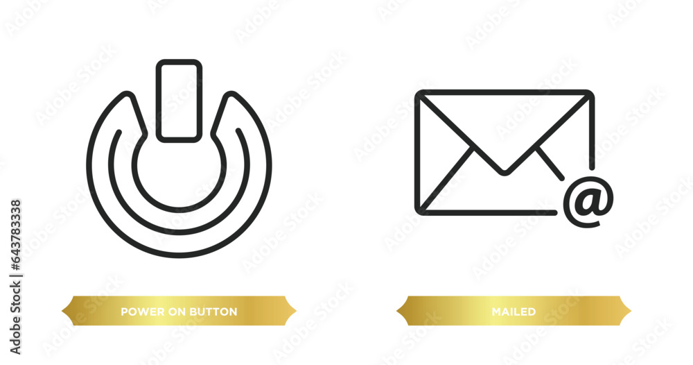 Poster two editable outline icons from multimedia concept. thin line icons such as power on button, mailed 