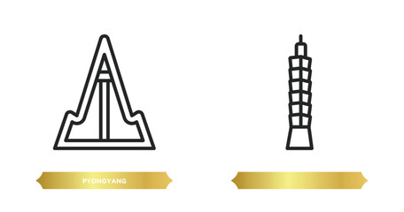 two editable outline icons from monuments concept. thin line icons such as pyongyang, vector.
