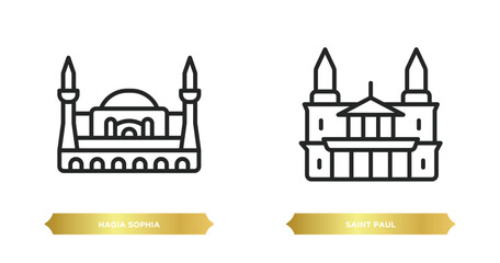 two editable outline icons from monuments concept. thin line icons such as hagia sophia, saint paul vector.