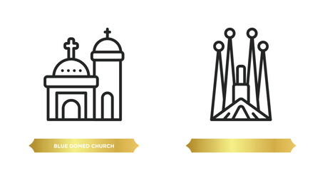 two editable outline icons from monuments concept. thin line icons such as blue domed church, vector.