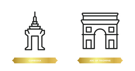 two editable outline icons from monuments concept. thin line icons such as cambodia, arc of triomphe vector.