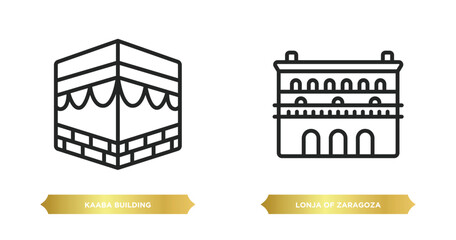 two editable outline icons from monuments concept. thin line icons such as kaaba building, lonja of zaragoza vector.