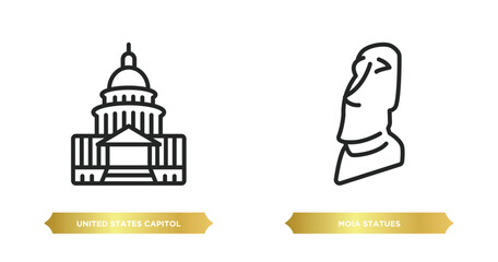 two editable outline icons from monuments concept. thin line icons such as united states capitol, moia statues vector.