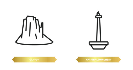 two editable outline icons from monuments concept. thin line icons such as canyon, national monument monas vector.