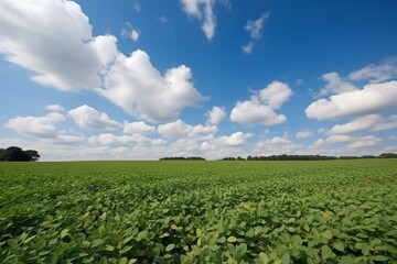Fototapeta na wymiar Soybeans cultivated under bright blue skies on a farm. Generative AI
