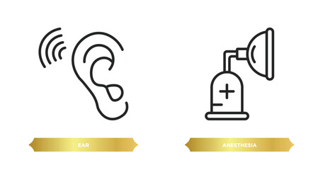 two editable outline icons from medical concept. thin line icons such as ear, anesthesia vector.